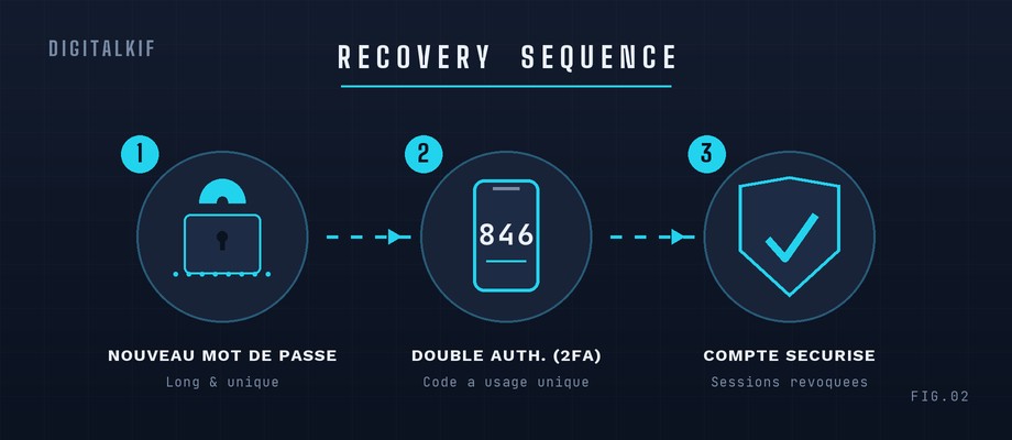 Infographie sur la réinitialisation du mot de passe et l'activation de la double authentification