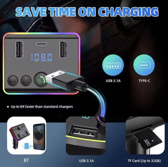 Transmetteur FM Bluetooth 5.0 pour Voiture