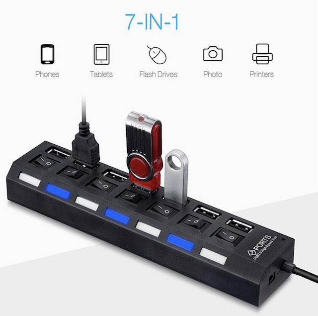 HUB USB 7 Ports avec interrupteur