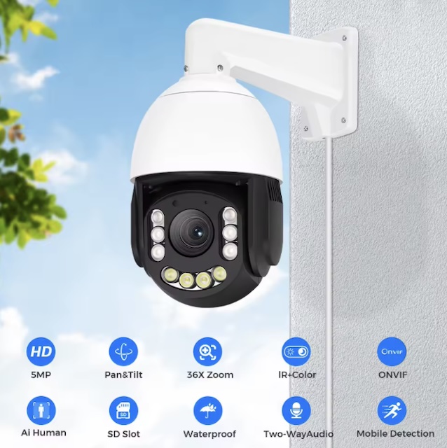 Caméra de surveillance extérieure solaire PTZ IP WiFi HD 4MP